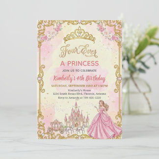Four Ever A Princess Pink Girl 4th Birthday Party Invitation