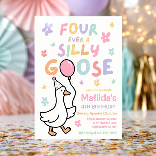 Four Ever A Silly Goose Girl 4th Birthday Party Invitation