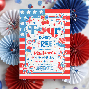 Four Ever Free 4th Of July 4th Birthday Party Invitation