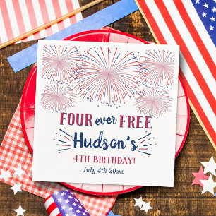 Four Ever Free! 4th Of July 4th Birthday Party Napkin
