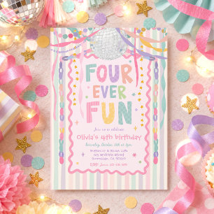 Four Ever Fun Whimsical Girl 4th Birthday Party Invitation