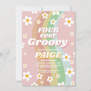 FOUR ever Groovy 4th Forever Pink Girl Retro 1970s Invitation
