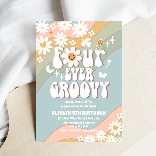 Four Ever Groovy Birthday Invitation (Creator Uploaded)