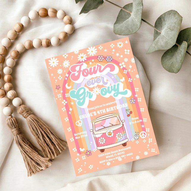 Four Ever Groovy Birthday Invitation (Creator Uploaded)