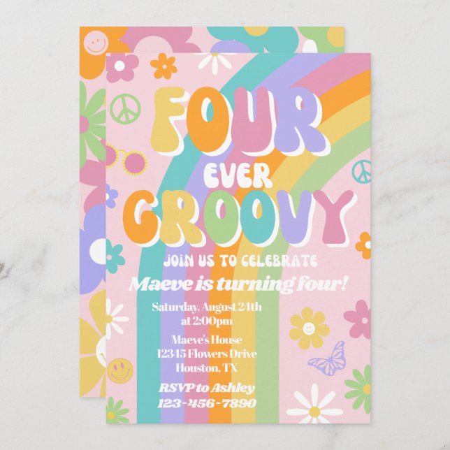 Four-Ever Groovy Birthday Invitation (Front/Back)