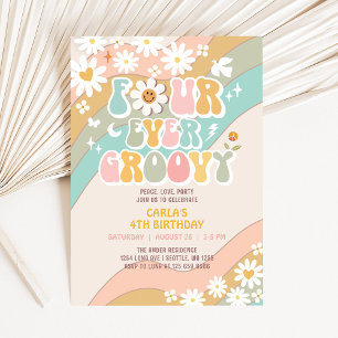 Four Ever Groovy Daisy Hippie 70's Retro Birthday Invitation