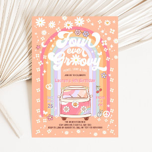FOUR Ever Groovy Daisy Van 4th Birthday Invitation