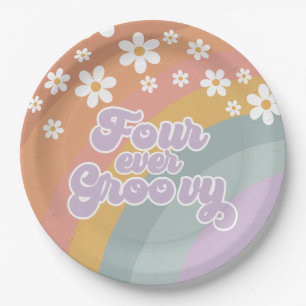 Four Ever Groovy Retro Rainbow Paper Plate