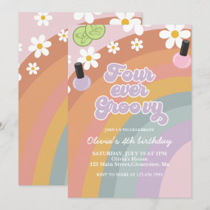 Four Ever Groovy Spa Rainbow 4th Birthday Invitation