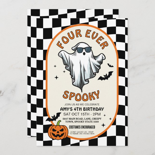 Four Ever is Spooky Ghosts Bats Halloween Party  Invitation (Front/Back)