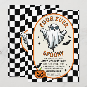 Four Ever is Spooky Ghosts Bats Halloween Party  Invitation