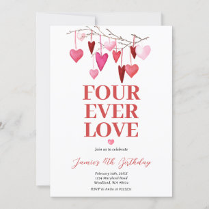 Four Ever Loved Valentine's Birthday Heart Balloon Invitation