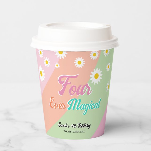 Four Ever Magical Fourth Birthday Daisy  Paper Cups (Front)