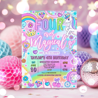 Four Ever Magical Princess Fairytale 4th Birthday Invitation