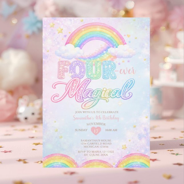 FOUR EVER Magical Rainbow 4th birthday invitation (Creator Uploaded)