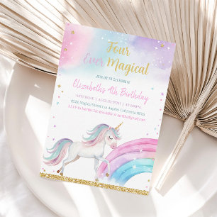 Four Ever Magical Unicorn 4th Birthday Invite