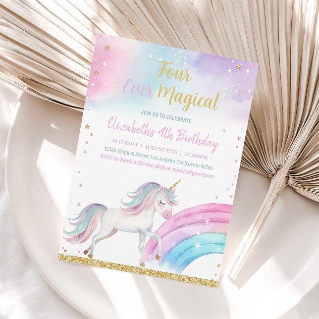 Four Ever Magical Unicorn 4th Birthday Invite (Creator Uploaded)