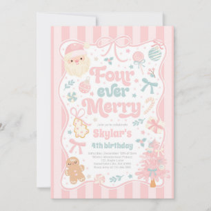Four Ever Merry Christmas Bow 4th Birthday Invitation