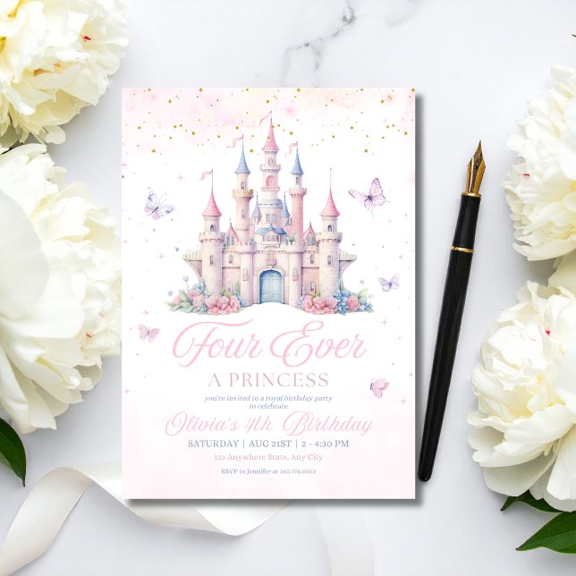 Four Ever Princess Birthday Fairytale Castle Girls Invitation (Creator Uploaded)