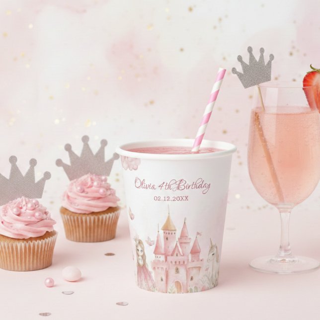 Four Ever Princess Castle Unicorn 4th Birthday Paper Cups (Creator Uploaded)