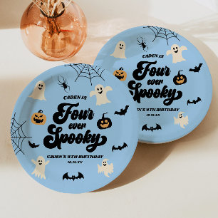 Four Ever Spooky Blue Halloween 4th Birthday Party Paper Plate