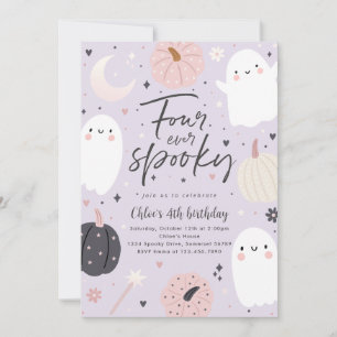 Four Ever Spooky Boho Halloween Ghost 4th Birthday Invitation