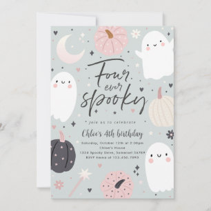 Four Ever Spooky Boho Halloween Ghost 4th Birthday Invitation