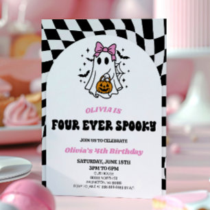Four Ever Spooky Bow Ghost 4th Birthday Party Invitation