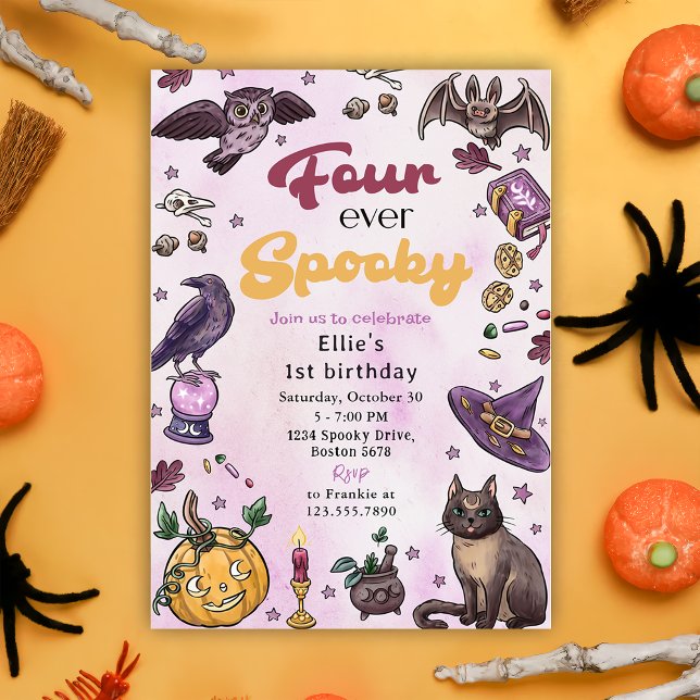 Four Ever Spooky Cute Halloween 4th Birthday Invitation (Creator Uploaded)