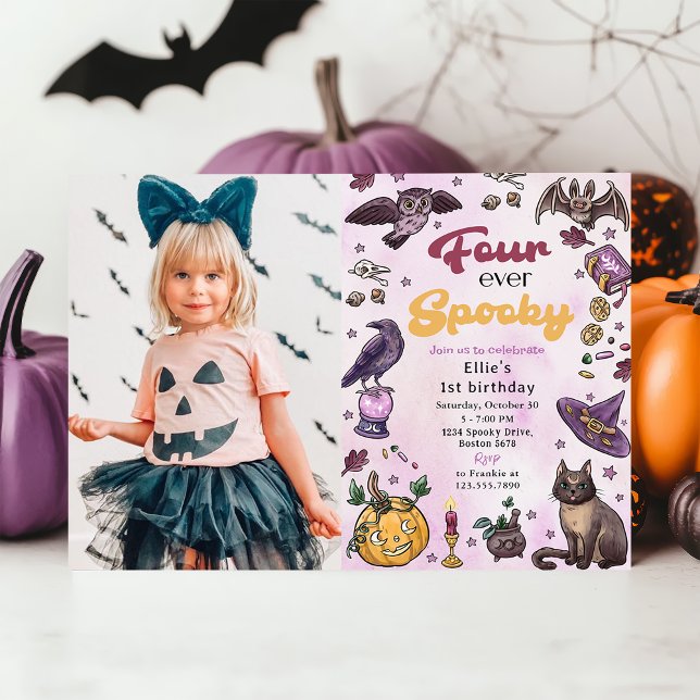 Four Ever Spooky Cute Halloween 4th Birthday Photo Invitation (Creator Uploaded)