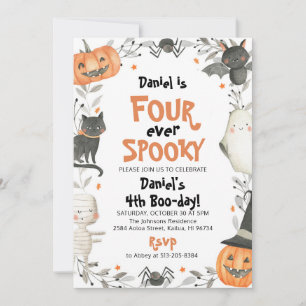 Four Ever Spooky Cute Halloween Ghost 4th Birthday Invitation