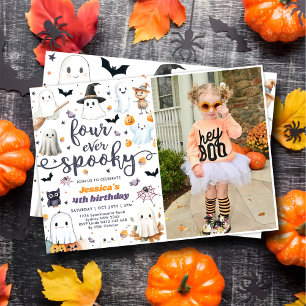 Four Ever Spooky Cute Halloween Ghost 4th Birthday Invitation
