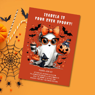 Four Ever Spooky Ghost Halloween 4th Birthday Invitation