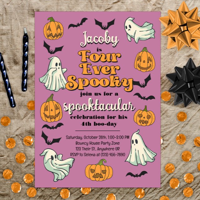 Four Ever Spooky Ghost Halloween Fall 4th Birthday Invitation (Creator Uploaded)