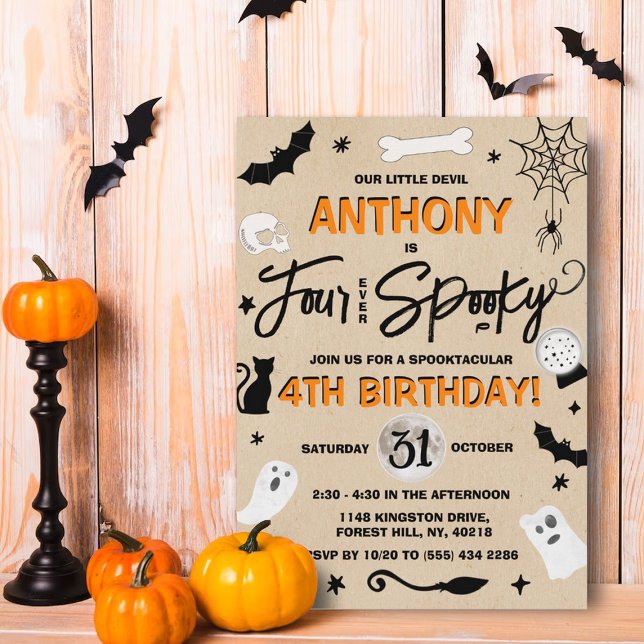 Four Ever Spooky! Halloween 4th Birthday Invitation (Creator Uploaded)