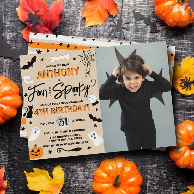 Four Ever Spooky! Halloween 4th Birthday Photo Invitation (Creator Uploaded)
