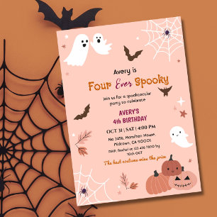 Four ever Spooky Halloween Birthday Ghost bats Invitation