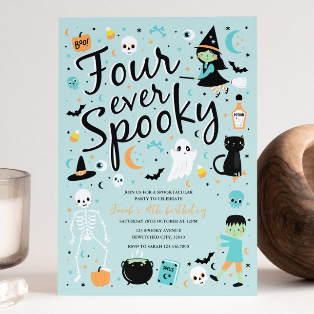 Four Ever Spooky Halloween Birthday Invitation (Creator Uploaded)