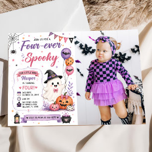 Four-ever Spooky Halloween Birthday Party Photo Invitation