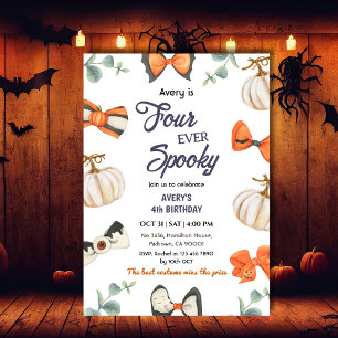 Four ever Spooky Halloween Birthday Pumpkin Bow Invitation