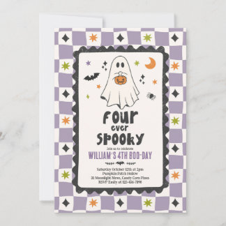 Four Ever Spooky Halloween Boy Ghost 4th Birthday Invitation