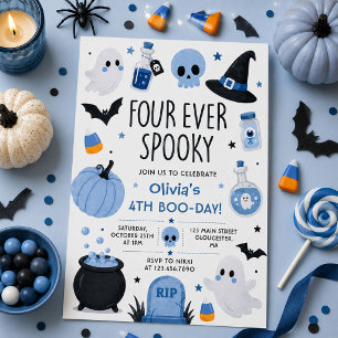 Four Ever Spooky Halloween Ghost 4th Birthday Invitation