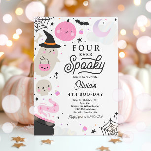 Four Ever Spooky Halloween Ghost 4th Birthday  Invitation