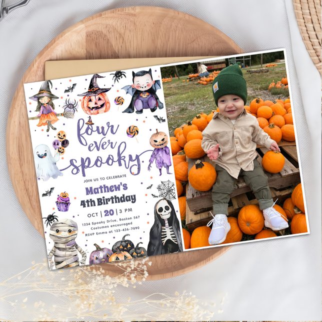 Four Ever Spooky Halloween Ghost 4th Birthday Invitation (Creator Uploaded)