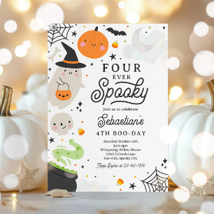 Four Ever Spooky Halloween Ghost 4th Birthday  Invitation