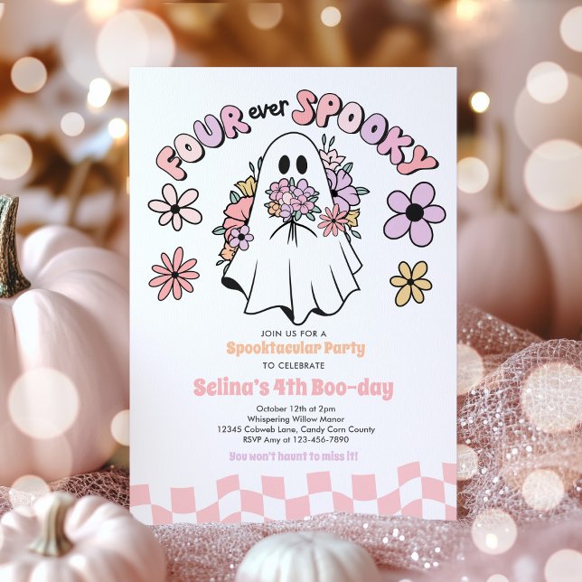 Four Ever Spooky Halloween Ghost 4th Birthday Invitation (Creator Uploaded)