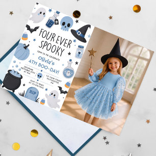 Four Ever Spooky Halloween Ghost Birthday Photo Invitation