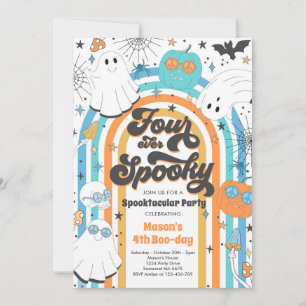 Four Ever Spooky Halloween Groovy Ghost Birthday Invitation