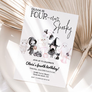 Four Ever spooky pink girl halloween 4th birthday Invitation