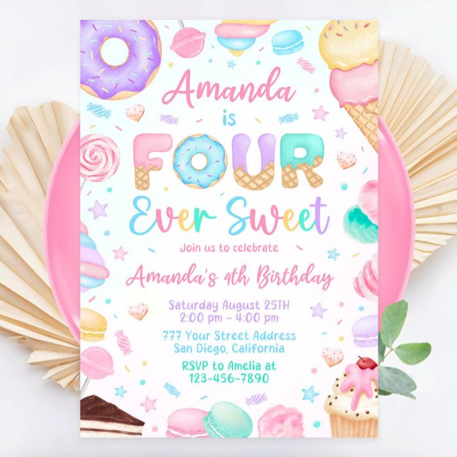 Four Ever Sweet Birthday Invitation 4th Birthday 4 (Creator Uploaded)